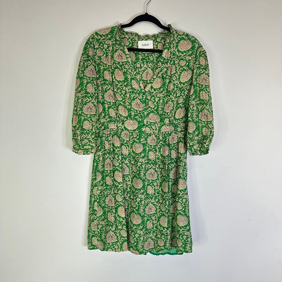 BA&SH Ba & Sh Paz Floral Printed Mini Shirt Dress In Green Women’s 2 3/4 Sleeves - Picture 2 of 10
